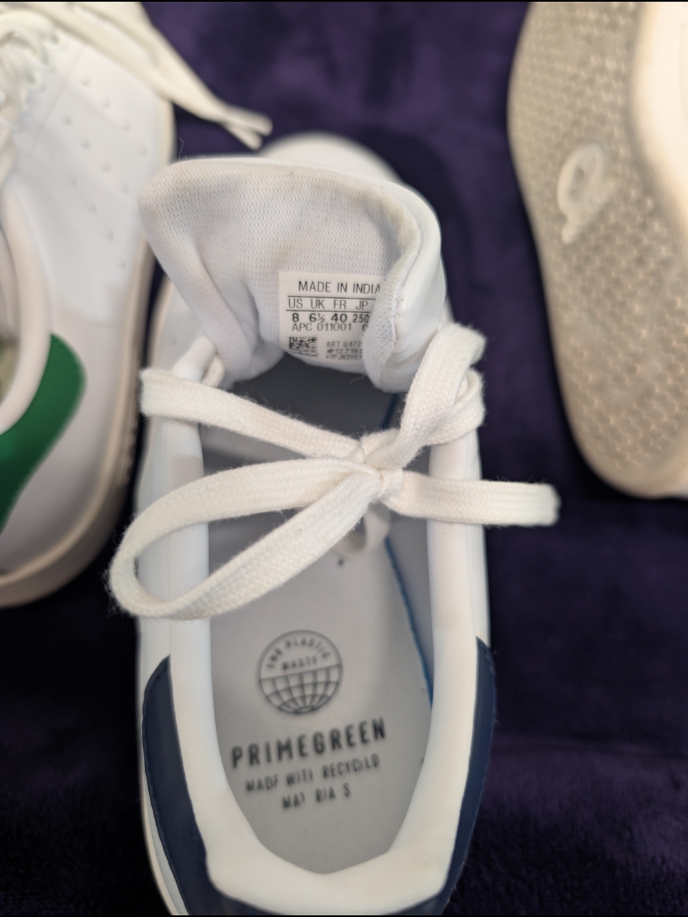 White Adidas Stan Smith Sneakers with Navy Heel Tab - Picture 7 of 8
